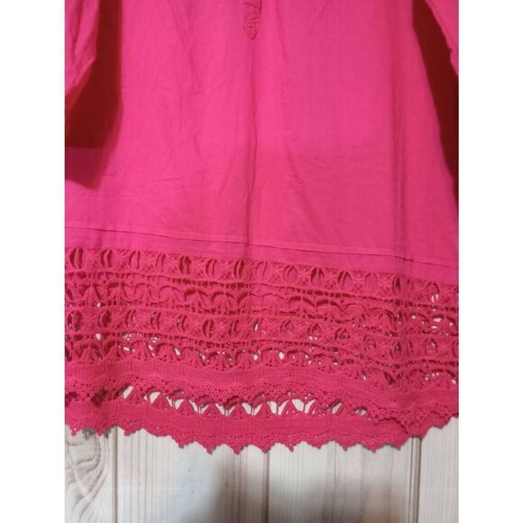 Aerie Shirt Ladies Medium Oversized Pink Semi Sheer Crochet - Picture 3 of 8